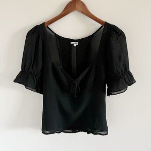 Reformation Delevan Puff Statement Sleeve Blouse Top 6 Black